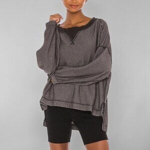 Free People Movement rugby match long sleeve top grey women's size S